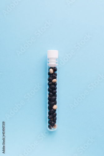 Soy is an exemplary material in a test tube. Soybeans.