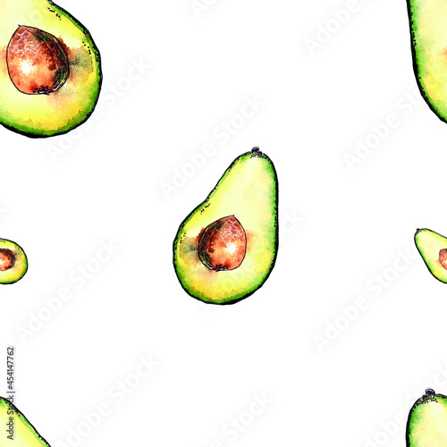 Seamless hand drawn avocado vector pattern