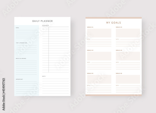 Daily and goal planner template. Set of planner and to do list. Modern planner template set. Vector illustration.