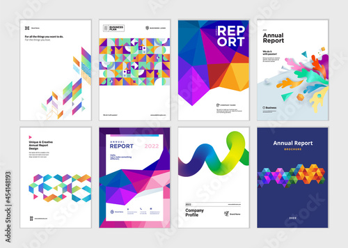 Set of brochure, annual report, business plan cover design templates. Vector illustrations for business presentation, business paper, corporate document, and marketing material.
