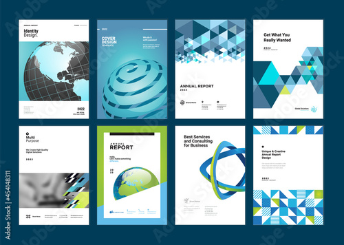 Set of brochure, annual report, business plan cover design templates. Vector illustrations for business presentation, business paper, corporate document, and marketing material.