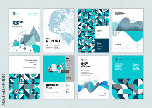 Set of brochure, annual report, business plan cover design templates. Vector illustrations for business presentation, business paper, corporate document, and marketing material.