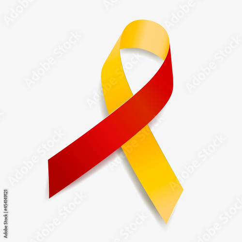 Red and yellow ribbon awareness World hepatitis day, Coronavirus, HIV, HCV co-infection. Isolated on white background. Vector  illustration. photo