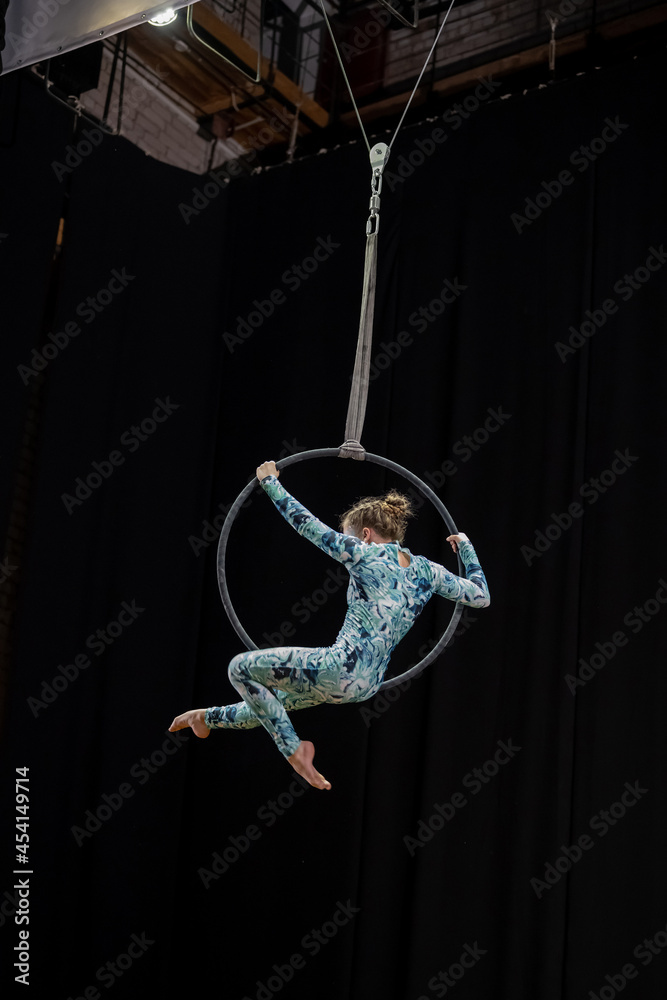 Air gymnastics competition among girls.