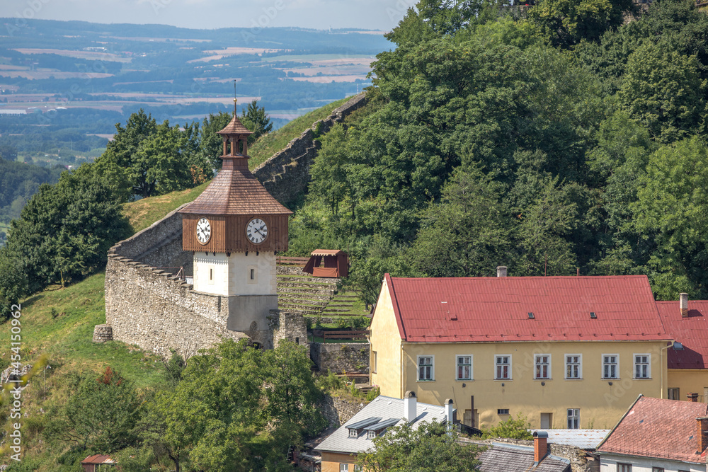 historic clock tower above the castle fortifications