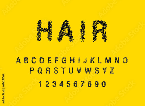 Pencil-style fonts and numbers In the style of curly hair, American style