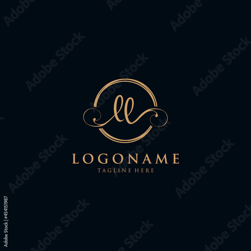 Initial Letter LL Logo in circle - handwritten Logo design template.