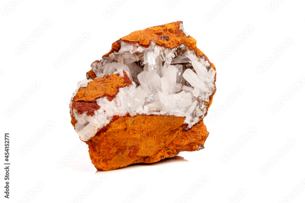 Fototapeta premium Macro mineral stone crystals Hemimorphite rock on a white background