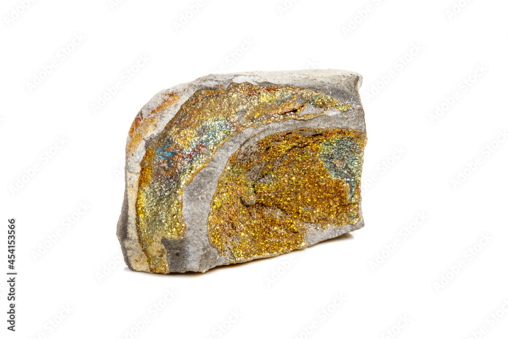 Macro mineral stone Pyrite rainbow on a white background Macro mineral stone Pyrite rainbow on a white background