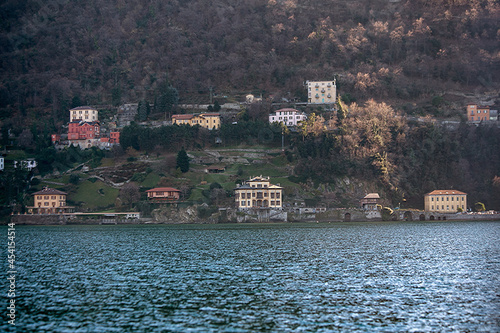 Como, Italy. January 5, 2015. Architecture of the city of Como over the Lake Como, Lombardy. Seen from Lake Como. Editorial © Fernando Calmon