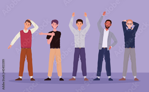 five men in active break