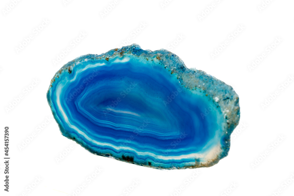 Macro mineral stone Blue Agate breed a white background Macro mineral stone Blue Agate breed a white background