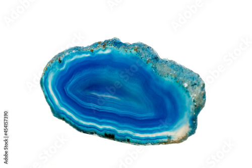 Macro mineral stone Blue Agate breed a white background