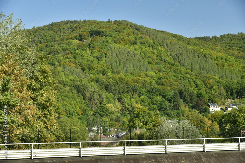 Montagne entièrement boisée dominant la vallée de l'Emblève dans la région de Coo et Trois-Ponts en Haute Belgique