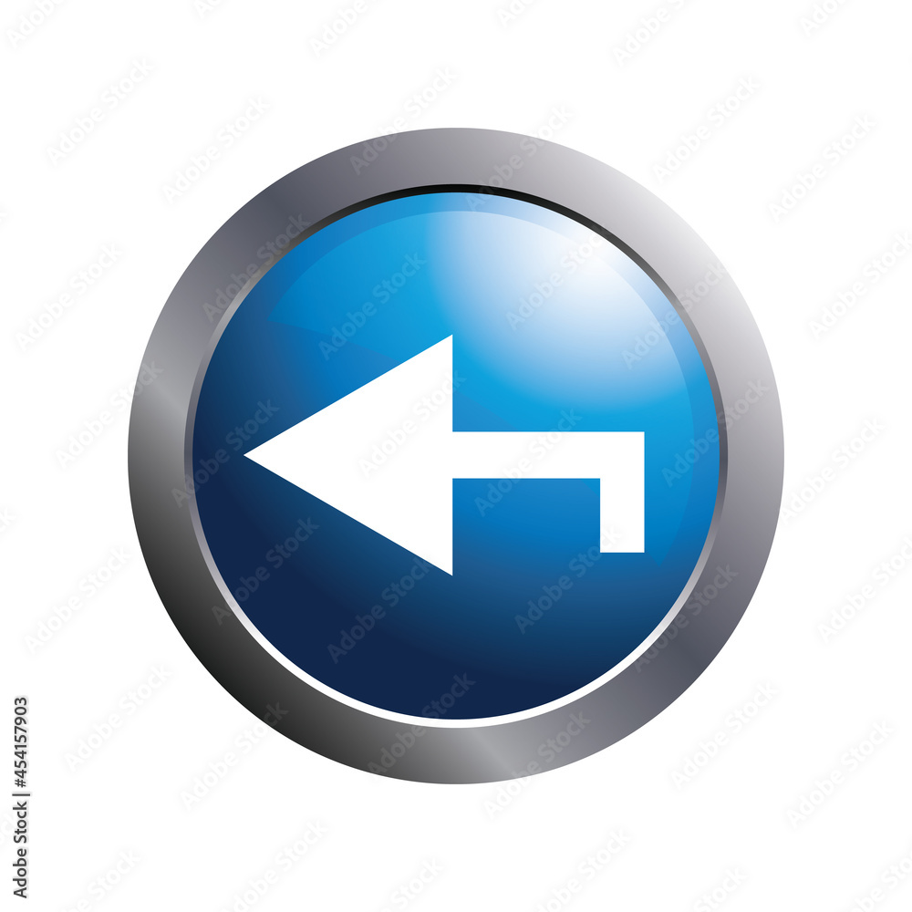 White arrow left icon on blue circle button for app. White arrow left icon on blue circle button for app.