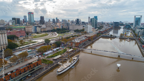 Fototapeta Naklejka Na Ścianę i Meble -  Aerial view of city and Puerto Madero in Buenos Aires - Argentina.