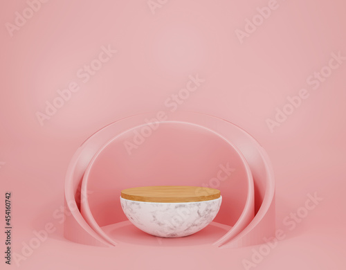 3D podium on pink background. for product stand or product display. Minimalist style. 3D Rendering