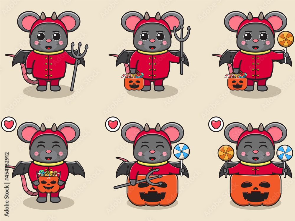 Vector illustration of cute Mouse with Devil costume. Mouse character vector design. Good for label, sticker, clipart. Vector illustration of cute Mouse with Devil costume. Mouse character vector design. Good for label, sticker, clipart.