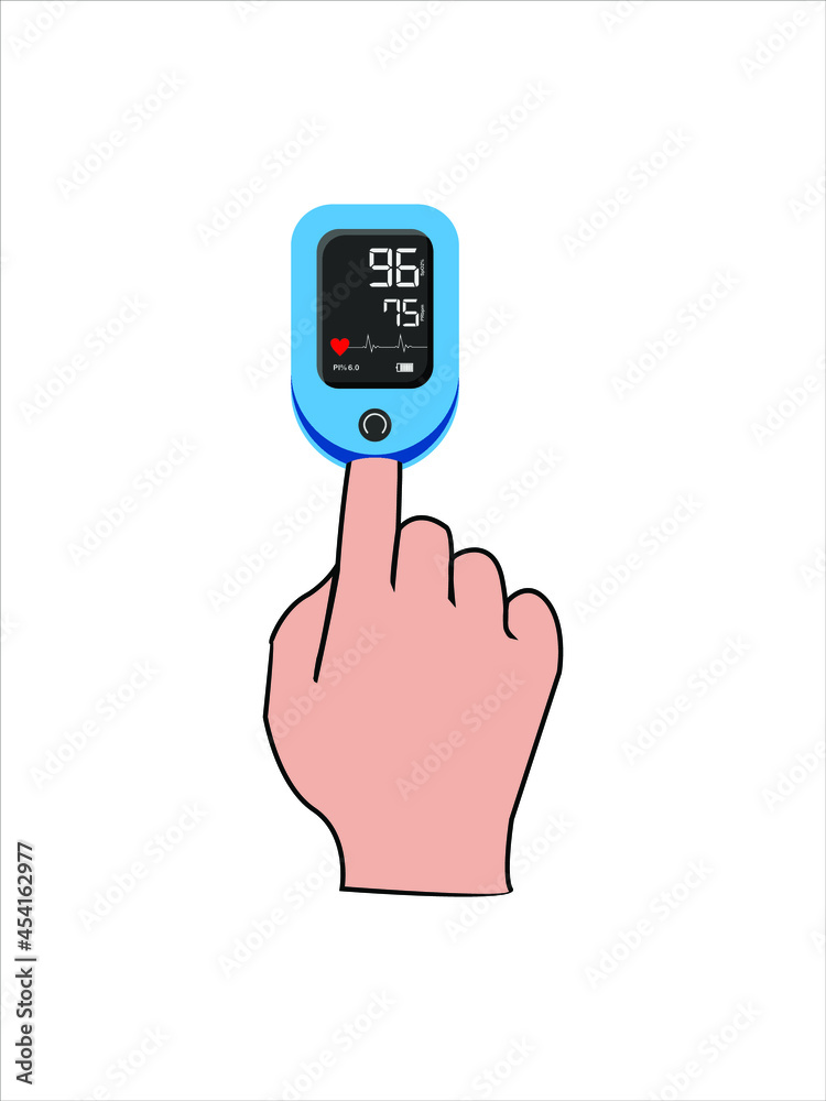 Pulse oximeter with finger vector image. Oxygen level monitoring machine vector image. Pulse oximeter with finger vector image. Oxygen level monitoring machine vector image.