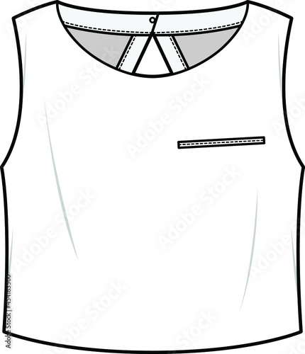 women's cropped tank top with pocket fashion flat sketch vector Illustration 