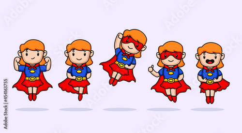 Set of cute girls with superhero costume