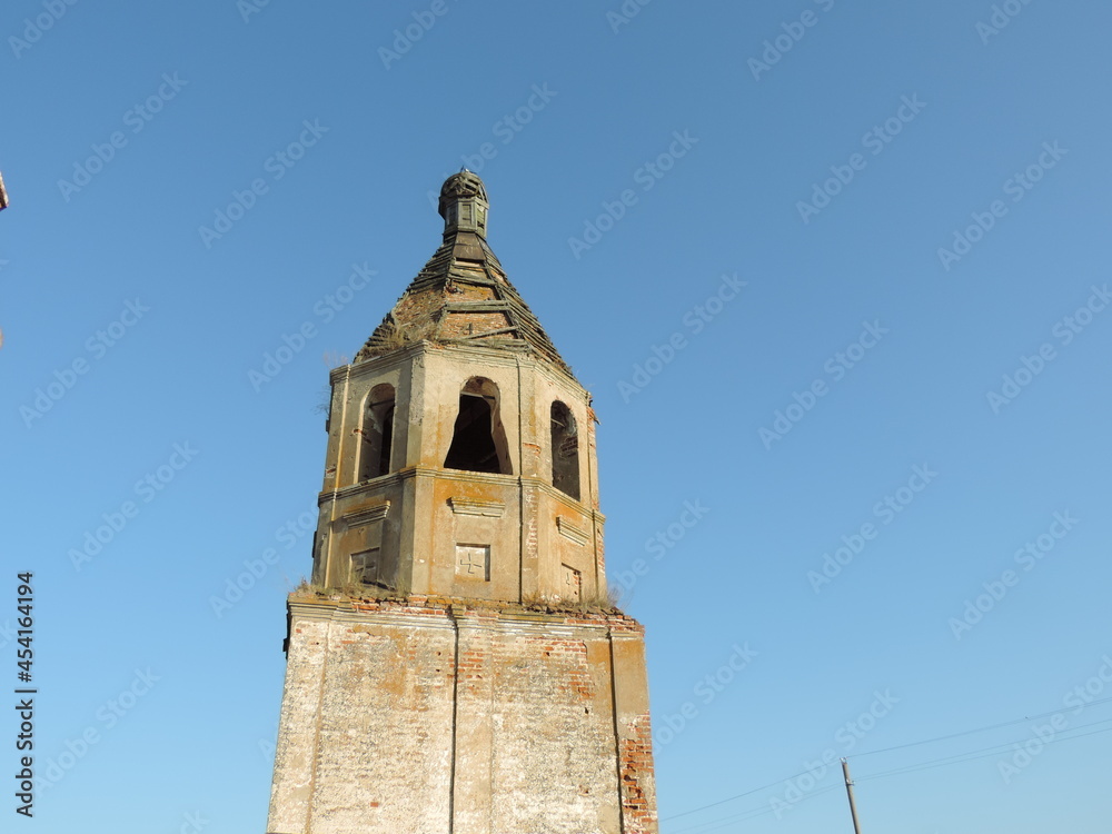 The tower of the bell tower at the abandoned church.