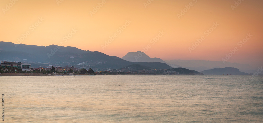 Beautiful sunrise on the coastline of Alanya, Turkey