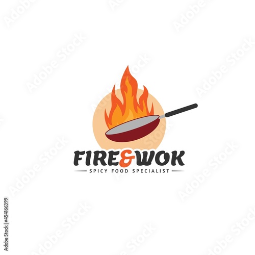 fire and wok illustration logo concept