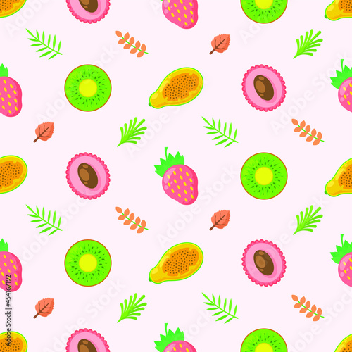Fototapeta Naklejka Na Ścianę i Meble -  Seamless Pattern Abstract Elements Fruits Food With Leaves Vector Design Style Background Illustration Texture For Prints Textiles, Clothing, Gift Wrap, Wallpaper, Pastel
