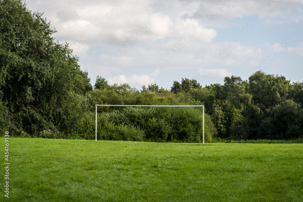 Goalpost in a field, Epsom common, Surrey, England, UK