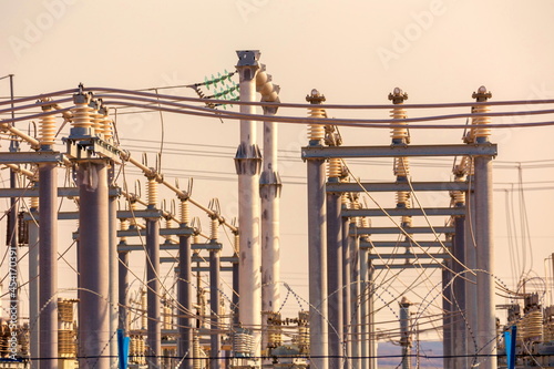 part of high-voltage substation with switches and disconnectors photo