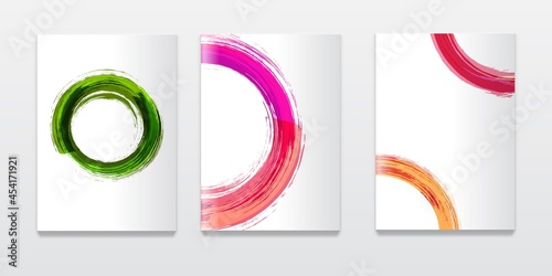 Brochure or booklet design template with watercolor circle. Corporate report or advertizing mockup with colorful ink ring.