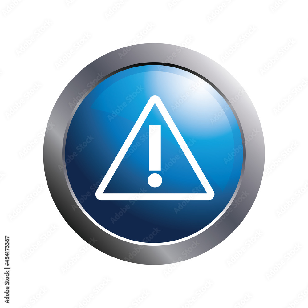 Warning icon on modern blue circle for button. Vector illustration. Warning icon on modern blue circle for button. Vector illustration.