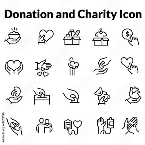 Simple Set of Donations and Charity Related Vector Line Icons. Contains such Icons as Help, Box of Clothes, Toys Giveaway, and more. monoline drawing stroke. 4000 x 4000 pixels perfect.