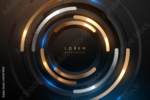 Abstract black gold and silver circle rings background