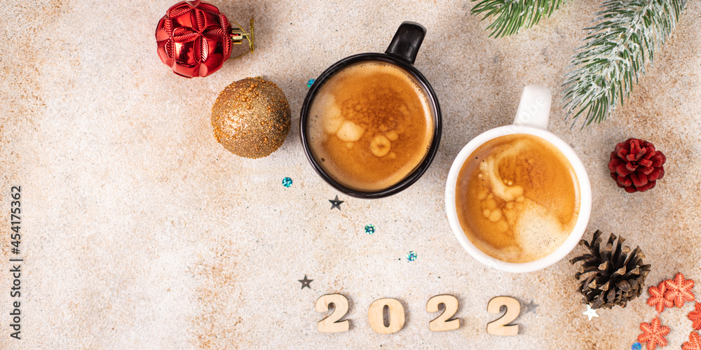 new year background christmas coffee sweet dessert meal decorations on the table holiday decor gifts food background rustic top view copy space new year background christmas coffee sweet dessert meal decorations on the table holiday decor gifts food background rustic top view copy space