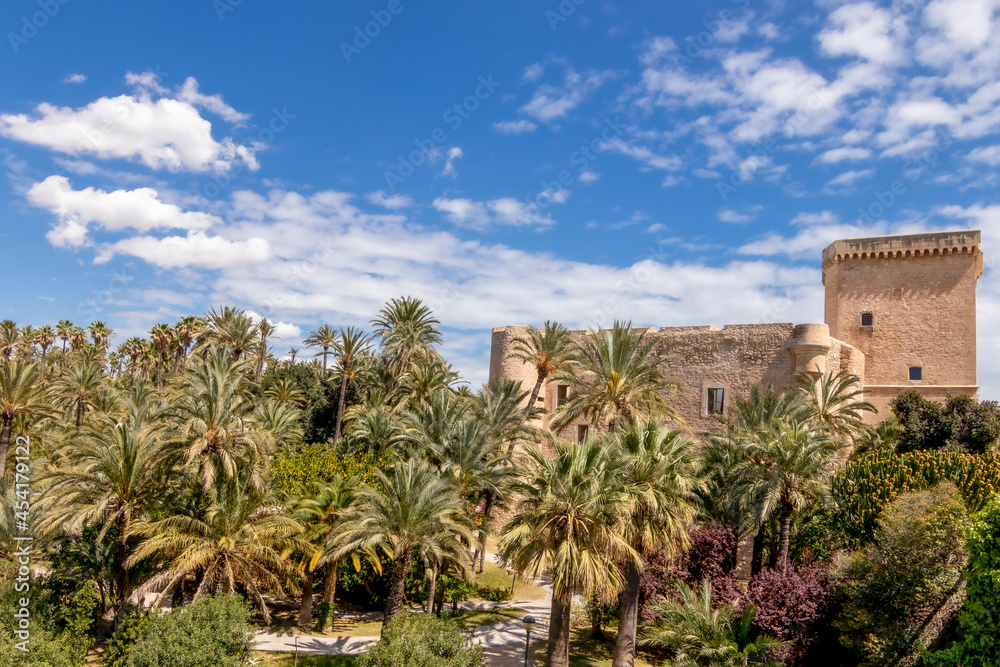 Altamira castle and palm grove of elche declared world heritage. Located in the Valencian Community, Alicante, Elche, Spain