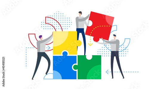 teamwork business team work building puzzle and people concept vector illustration
