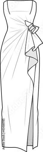 Strapless column dress fashion flat sketch vector Illustration
