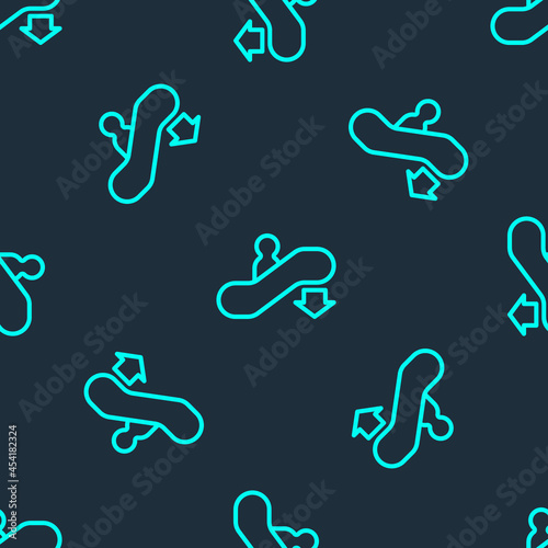 Green line Escalator down icon isolated seamless pattern on blue background. Vector