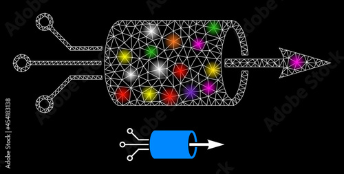Glowing mesh VPN integration constellation icon with light spots. Illuminated vector constellation based on VPN integration picture. Sparkle carcass polygonal VPN integration on a black background.