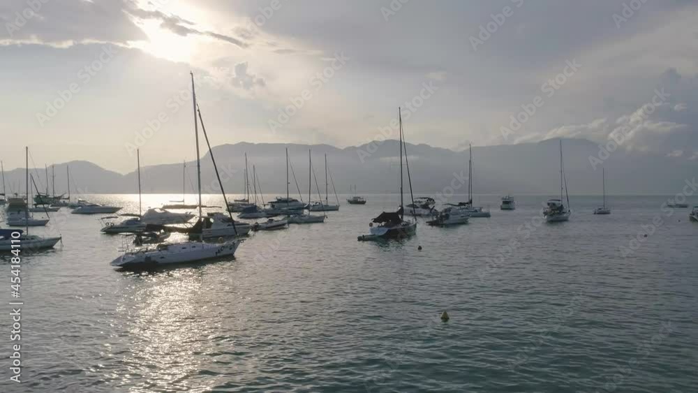Sailboats moored in the bay of Ilhabela - brazil Sailboats moored in the bay of Ilhabela - brazil