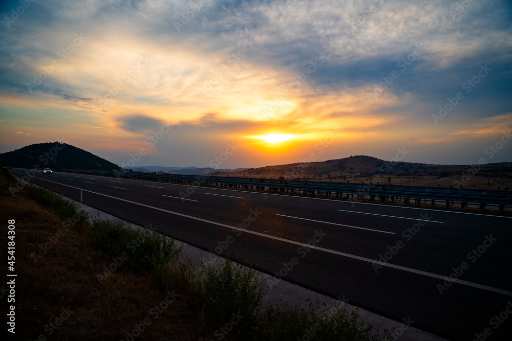 Sunset view on highway Sunset view on highway