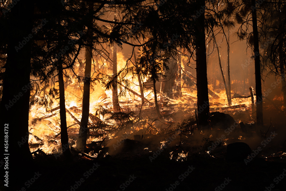 Flames approaching Highway 50 during Caldor Fire in California Flames approaching Highway 50 during Caldor Fire in California