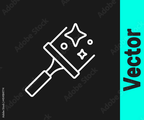 White line Cleaning service with of rubber cleaner for windows icon isolated on black background. Squeegee, scraper, wiper. Vector