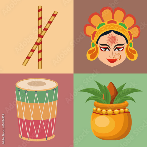 four happy navratri icons