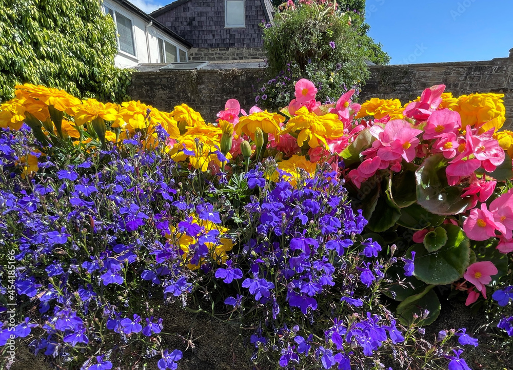 Summer flowers, in a corner of the beautiful town of, Pateley Bridge, Harrogate, UK