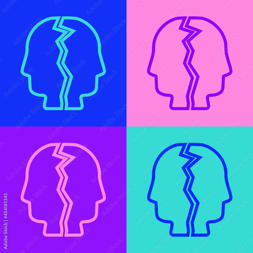Pop art line Bipolar disorder icon isolated on color background. Vector