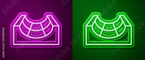 Glowing neon line Skate park icon isolated on purple and green background. Set of ramp, roller, stairs for a skatepark. Extreme sport. Vector