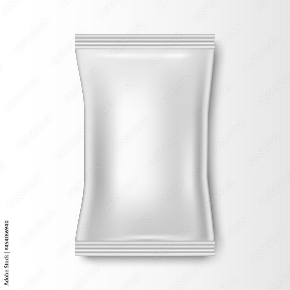 Blank plastic foil bag for packaging design, mockup template for food ...